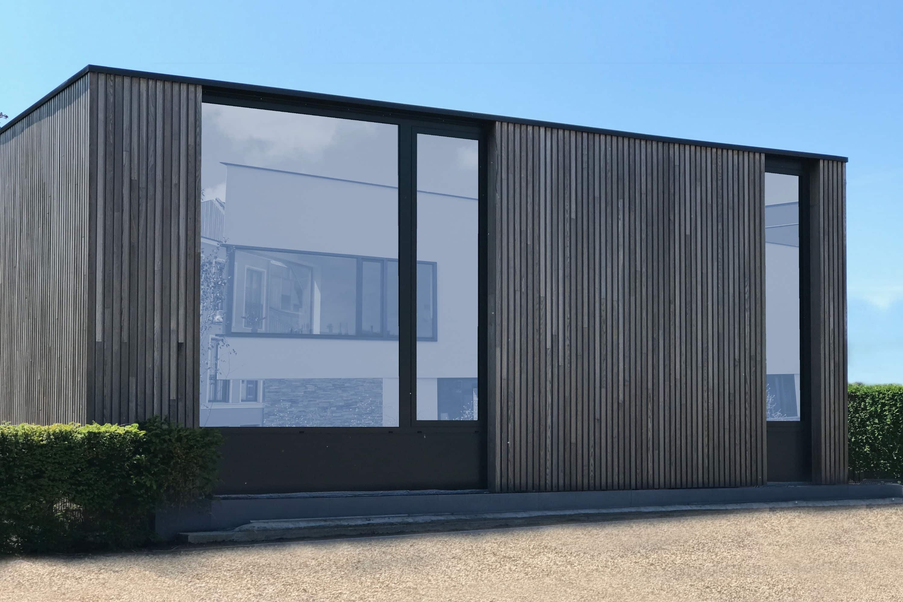 facade moderne combinaison bois metal verre
